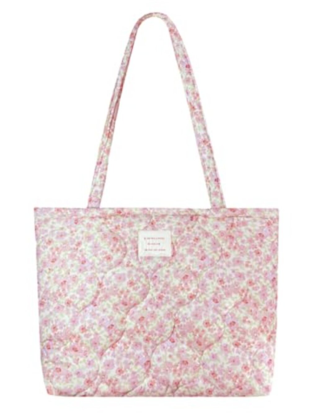 Quilted Floral Tote Bag with Zipper Small Shoulder Bag for Women